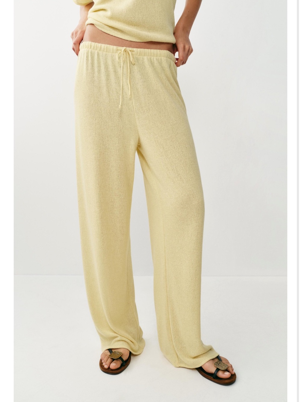 Zara Pale Yellow Wide-Leg Knit Lounge Pants